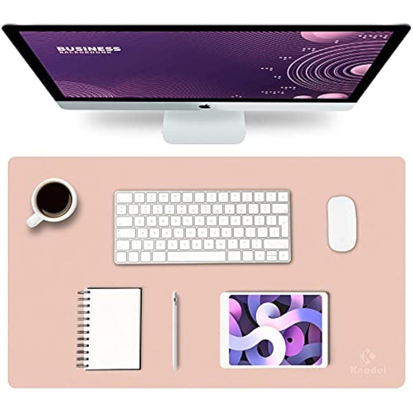 K KNODEL Small Office Leather Desk Mat, Mouse and Keyboard Pad, Computer and Laptop Mat, Desktop Protector and Cover, Writing Pad and Blotter (60x35cm, Pink)