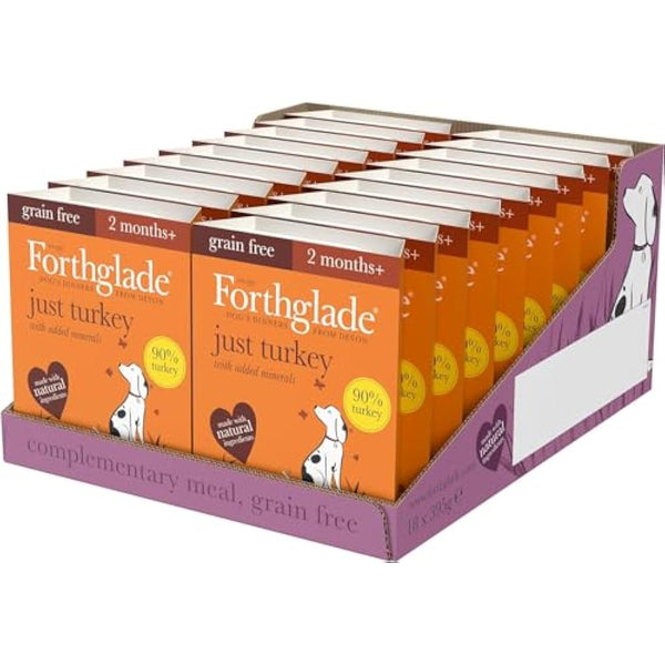 Forthglade Complementary Wet Dog Food (18 x 395g Trays) - Grain Free & Hypoallergenic Dog Food, Just 90% Turkey, Stomach Sensitive Meals with Natural Ingredients