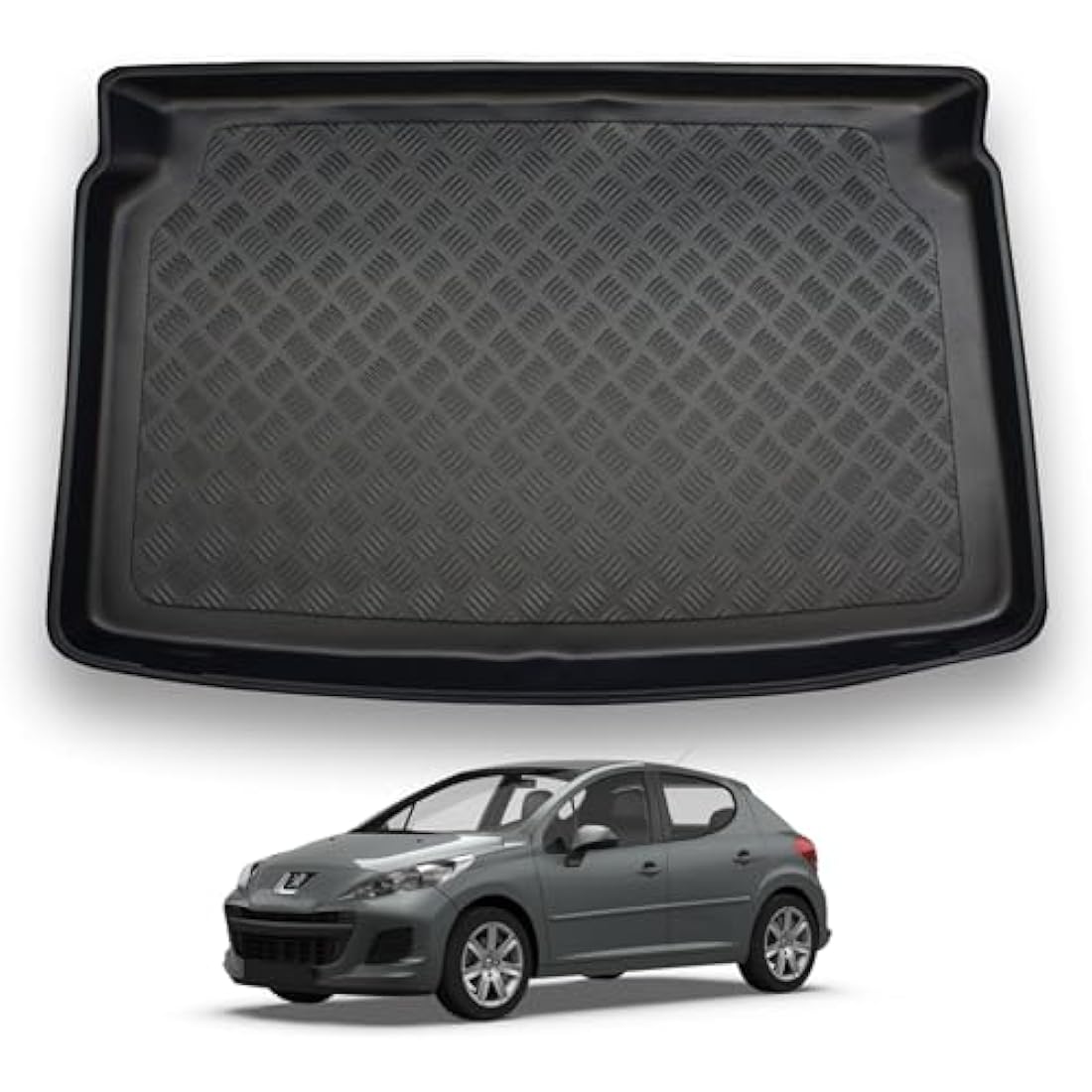 NOMAD Boot Liner Compatible with Peugeot 207 2006-2012 [Hatchback] Recyclable Plastic (PE) Tailored Fit Car Floor Guard Tray Black Custom Fitted Accessory Dog Friendly Waterproof with Raised Edges