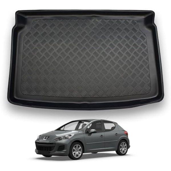 NOMAD Boot Liner Compatible with Peugeot 207 2006-2012 [Hatchback] Recyclable Plastic (PE) Tailored Fit Car Floor Guard Tray Black Custom Fitted Accessory Dog Friendly Waterproof with Raised Edges