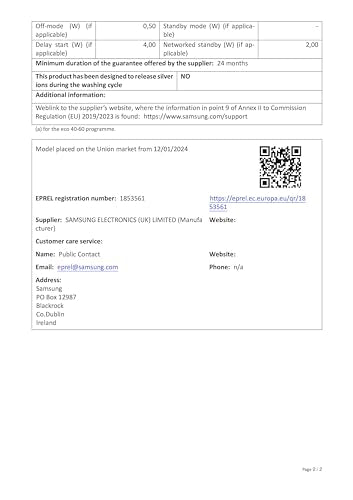 Samsung Series 6 AI Energy Washing Machine, 9kg, 1400rpm, White, WW90DG6U25LEU1