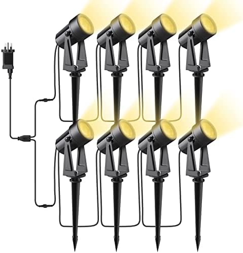 Bomcosy Garden Spotlights Mains Powered, 92FT/28M Landscape Lights, 3000K 27V Spike Light Mains IP65 Waterproof Outdoor Garden Lights Pathway Lighting for Lawn Yard, Patio,Driveway,Party