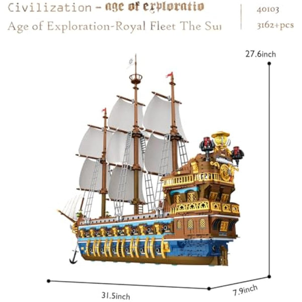 JMBricklayer Pirate Ship Building Blocks Sets, Gorgeous Royal Fleet Model with Tiered Design, 40103 Sail Boats Toys Kits Collection, Gifts for Adults Boys Kids 14+ (3162Pcs)