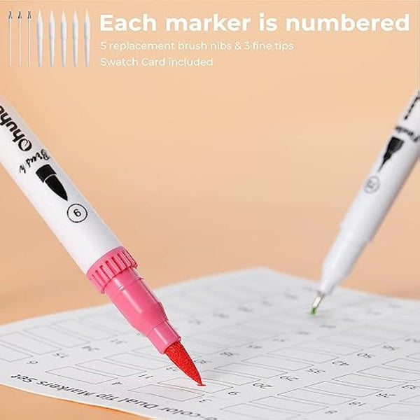 Ohuhu Colouring Pens, 120 Dual Tip Brush Fineliner Art Markers Felt Tip Pens Set with Case, for Kids and Adults Colouring Books Drawing Calligraphy Journal Sketching, Maui Series