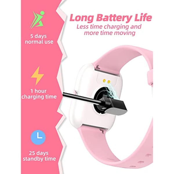 Slothcloud Kids Smart Watch for Boys Girls,IP68 Waterproof Fitness Activity Tracker Watch,Heart Rate Sleep Monitor,8 Sport Modes,Pedometers,Calories Counter,Alarm Clock,Kids Gifts Teens 5+ (Pink)