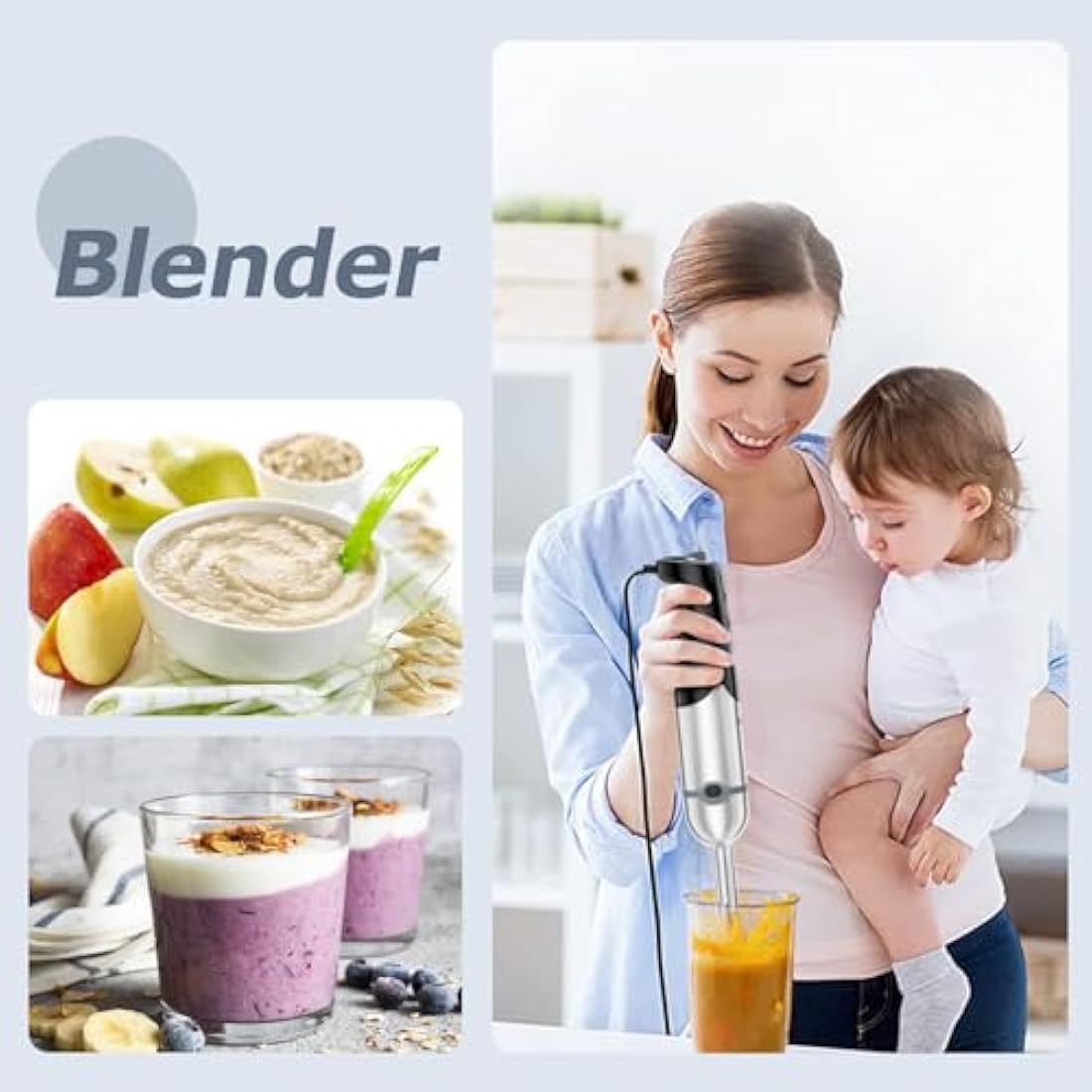 FRESKO Hand Blender 4-in-1, 1000W Electric Stick Blender Stainless Steel with 12-Speeds & Turbo Mode, Baby Food Immersion Blender Handheld with Whisk，700ml Measuring Cup & 500ml Chopper