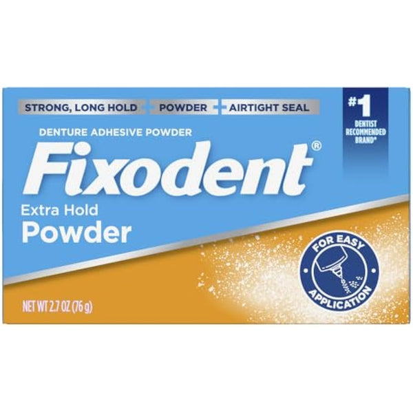 Fixodent Extra Hold Denture Adhesive Powder 2.7 Oz (Pack of 4)
