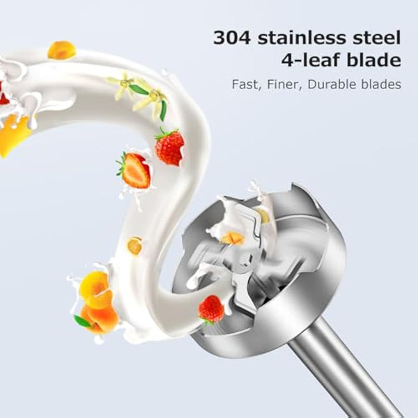 FRESKO Hand Blender 4-in-1, 1000W Electric Stick Blender Stainless Steel with 12-Speeds & Turbo Mode, Baby Food Immersion Blender Handheld with Whisk，700ml Measuring Cup & 500ml Chopper