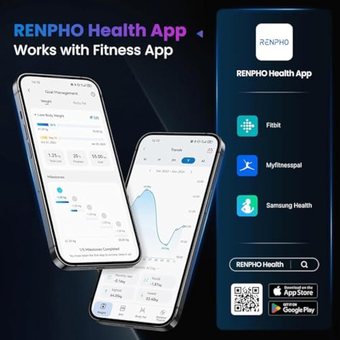 RENPHO Weighing Scales for Body Weight, Smart Bathroom Scales with High Precision Sensors, Weight Scale with App 13 Body Composition Analyzer Track Monitor for BMI, Muscle Mass, Elis 1