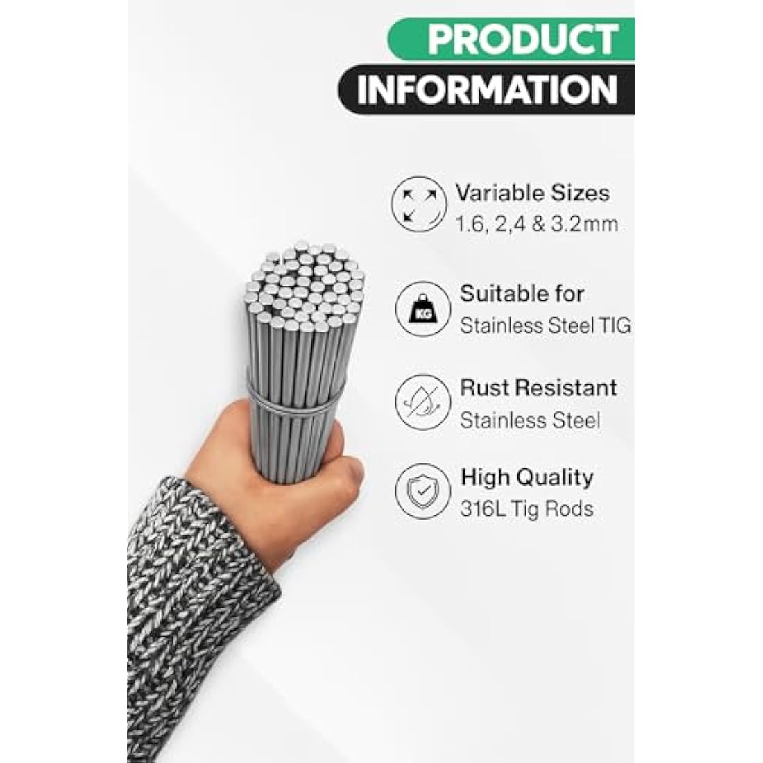 316L Stainless Steel TIG Welding Rods Filler Electrodes 1.0mm 1.2mm 1.6mm 2.0mm 2.4mm 3.2mm (100, 2.4mm)