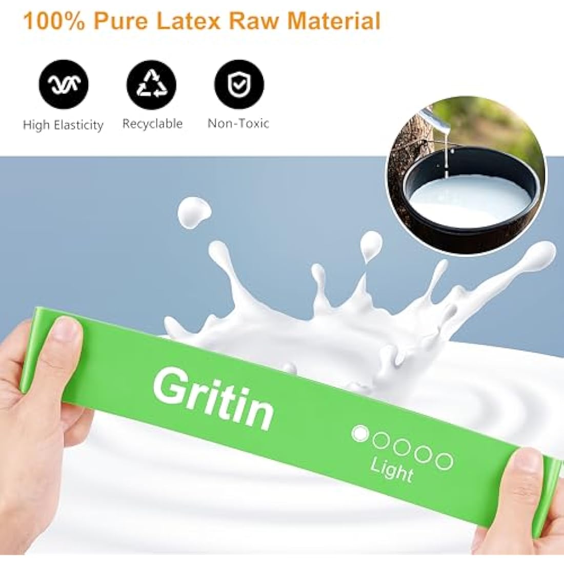 Gritin Resistance Bands, Set of 5 Skin-Friendly Resistance Fitness Exercise Loop Bands with 5 Different Strength Levels - Carrying Case Included - Ideal for Home, Gym, Yoga, Training