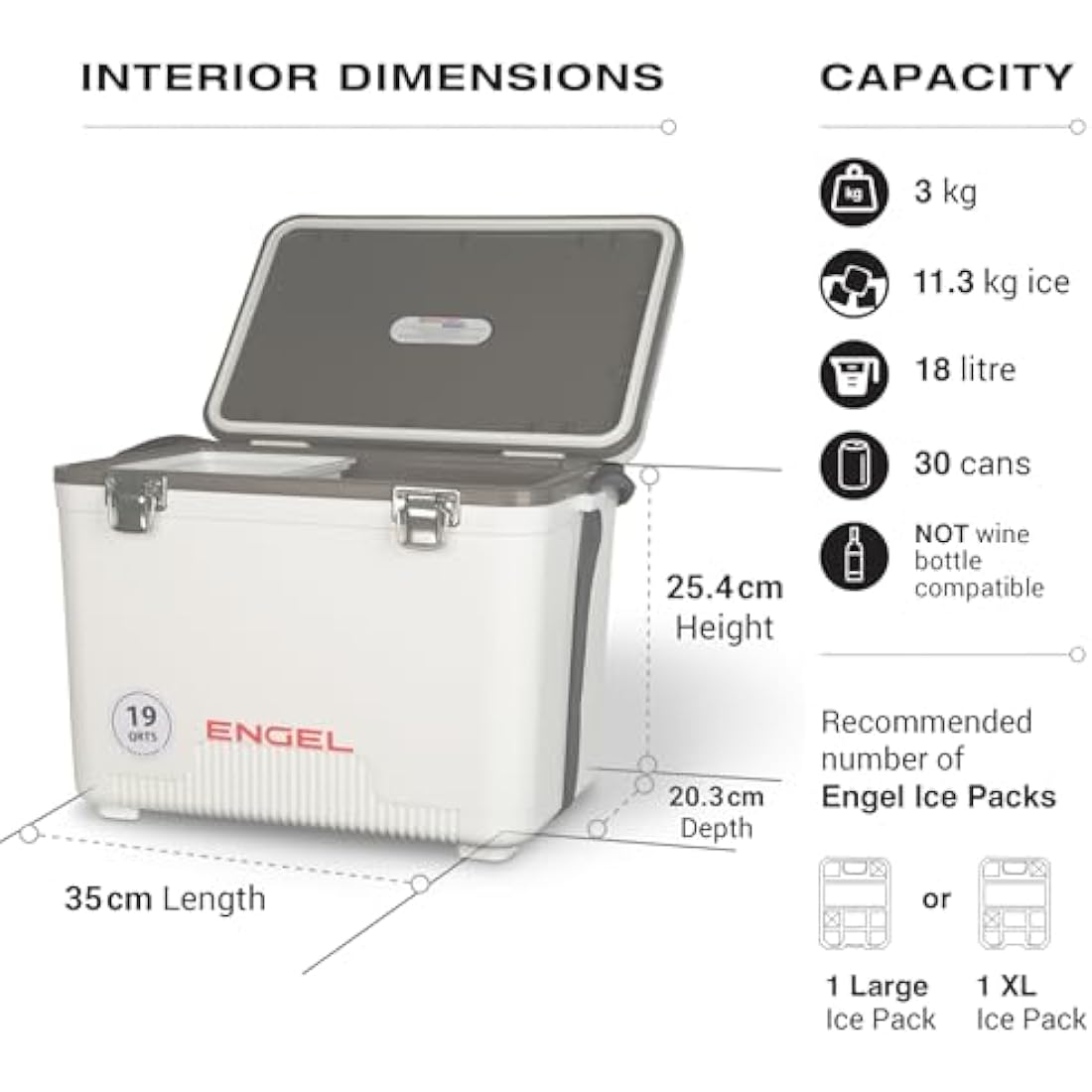 ENGEL Cooler Box 18L - Leak-Proof, Air Tight, Drybox Cooler for Camping, Fishing, Hiking,Picnic - Mini Ice Boxes Large Enough for 30 Cans, 42 x 28.6 x 32.4 CM Small Cool Box for Drinks and Food