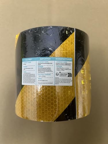 XFXIA Reflective Tape - Yellow & Black, 10cm x 20m, Waterproof, Self-Adhesive Warning Tape for Vehicles, Cars, Trailers, Outdoors