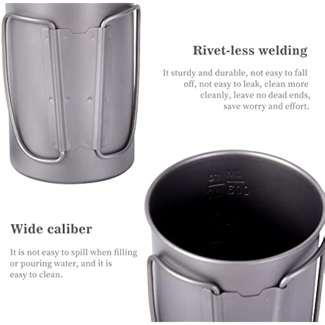 iBasingo 1050ml Titanium Bottle with 600ml Nesting Cup Outdoor Camping Single Layer Wide Mouth Cookware Lightweight Portable Big Capacity Bottle Mug Set Hiking Picnic Solo Cooking Mess Kit Ti3007D