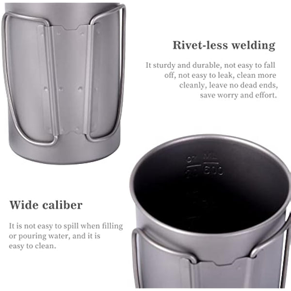 iBasingo 1050ml Titanium Bottle with 600ml Nesting Cup Outdoor Camping Single Layer Wide Mouth Cookware Lightweight Portable Big Capacity Bottle Mug Set Hiking Picnic Solo Cooking Mess Kit Ti3007D