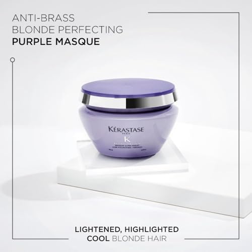Kérastase Blond Absolu, Anti-Brass Purple Hair Mask, For Lightened & Highlighted Cool Blonde Hair, With Hyaluronic Acid & Edelweiss Flower, Masque Ultra Violet, 200ml