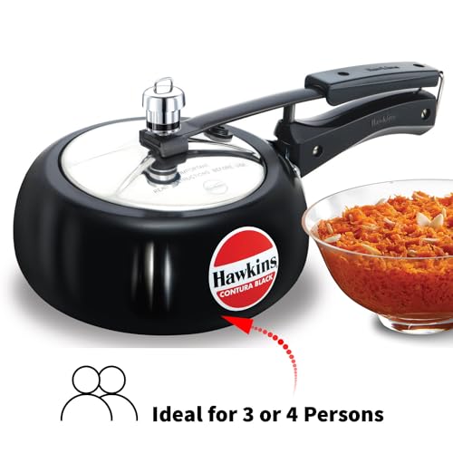 Hawkins Contura Black 2 Litre Pressure Cooker, Hard Anodised Cooker, Handi Cooker, Small Cooker, Black (CB20)