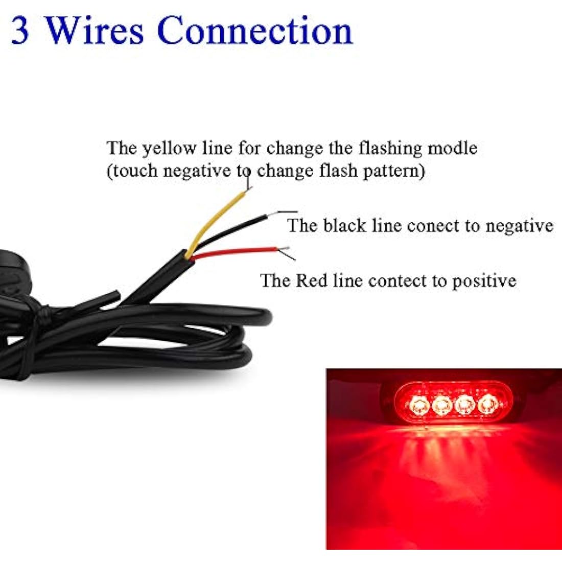 4pcs Ultra Thin 4LED Emergency Warning Lights Red Hazard Flashing Strobe Light Side Warning Light Beacon Light Universal for 12-24V Car Vehicle Truck Trailer Caravan Camper Motorcycle Van