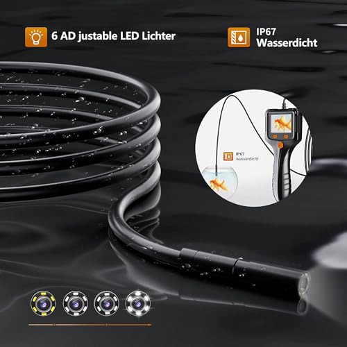 Daxiongmao Borescope, Endoscope Inspection Camera with Lights,Handheld IP67 Waterproof Sewer Endoscope Camera - IPS HD Screen Borescope Portable Snake Camera with 11.5FT Semi-Rigid Cord(2.4")