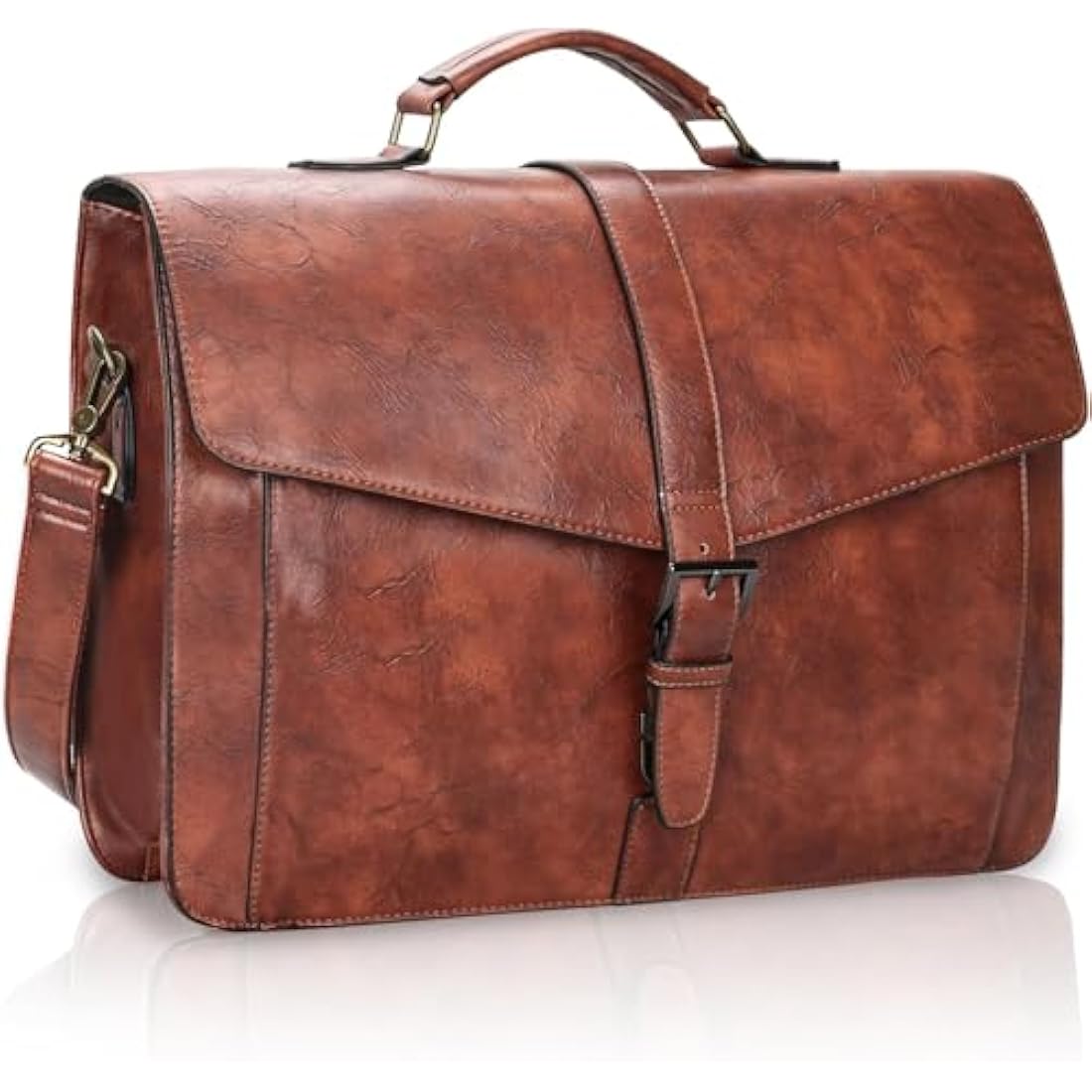 Estarer Leather Laptop Bag 17-17.3 Inch Mens Large Satchel Briefcase Shoulder Bag for Work Business Travel Brown