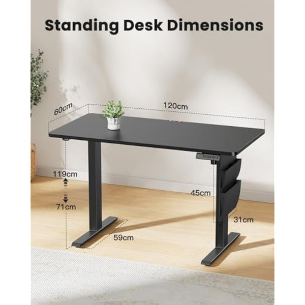 ErGear Standing Desk 120x60cm, Supports Up to 80KG Height Adjustable Electric Standing Desk with Storage Bag,Sit Stand Adjustable Desk with Backpack Hook and Memory Smart Pannel for Home Office