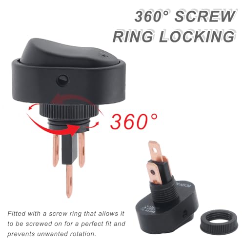 DAOKAI LED Lighted Rocker Switch 12V 30A SPST 3 Pin ON Off Toggle Switch Illuminated Red Lighted Oval Shaped Switch for Automotive Truck RV Boats - 5pcs