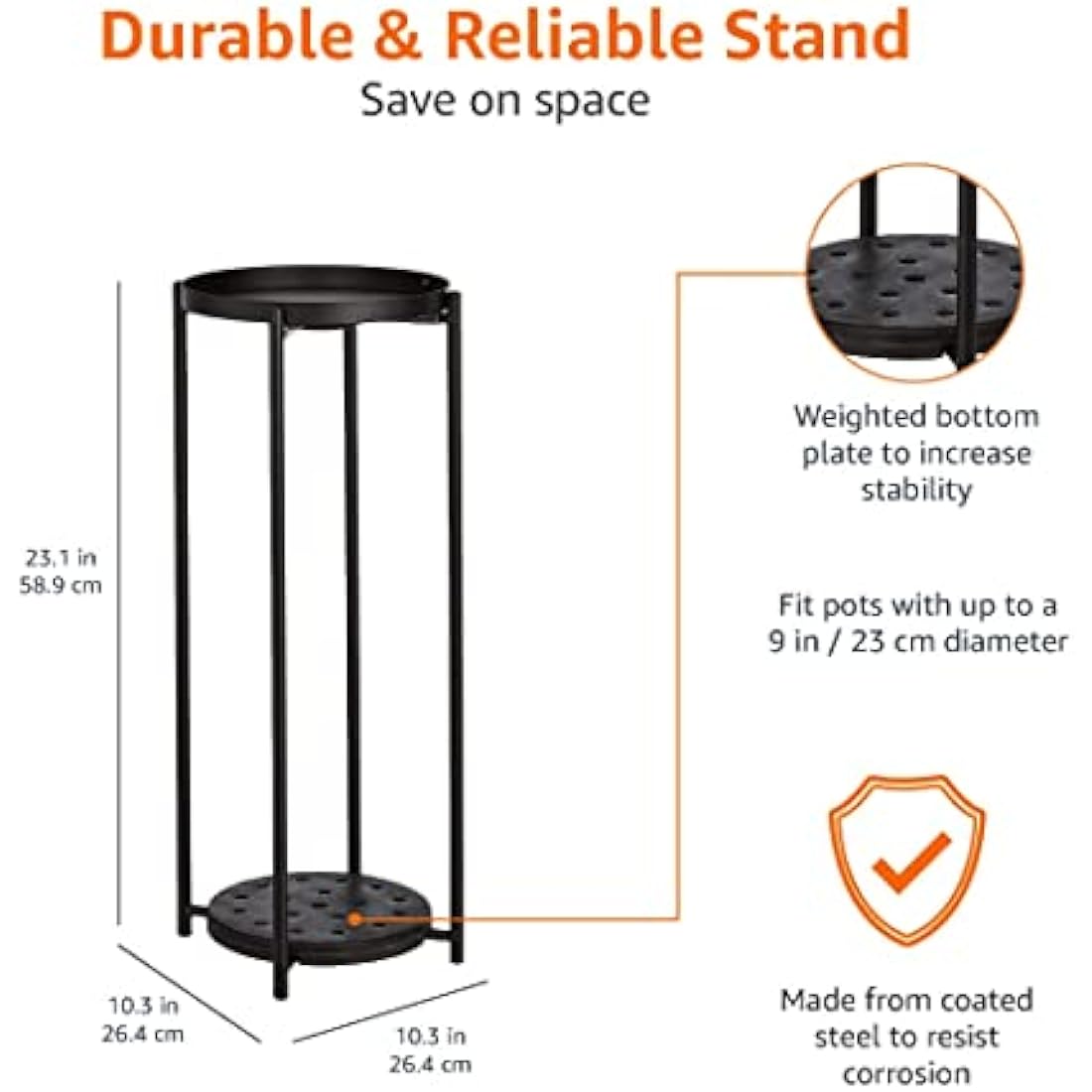 Amazon Basics Round Plant Stand made from Coated Steel for Indoor and Outdoor use, Black