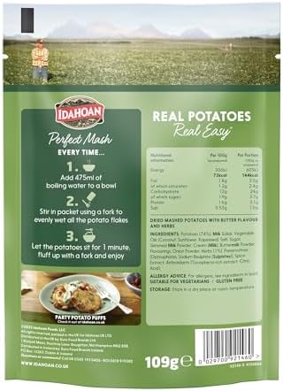 Idahoan Mashed Potato Butter & Herb 109g, Instant Mash Potatoes (Pack of 12)