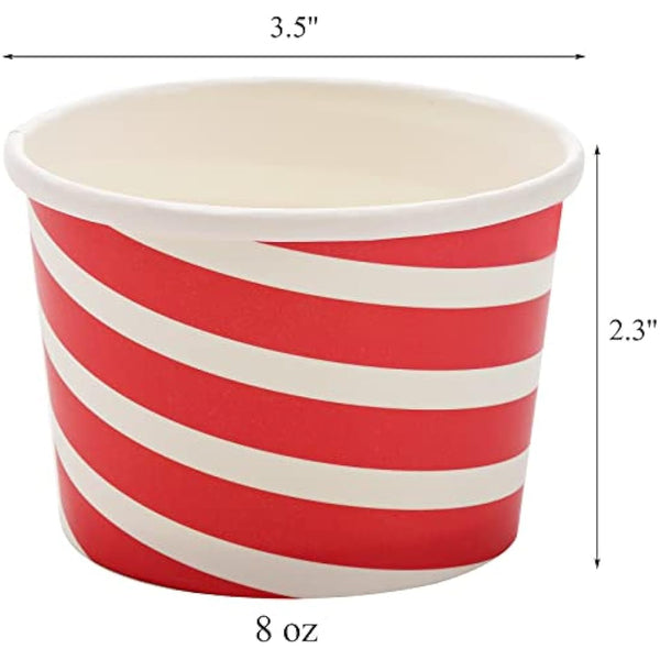 Hacaroa 150 Count 240 ml Paper Ice Cream Cups, Disposable Dessert Bowls Sundae Cup Party Supplies Treat Cups for Frozen Yogurt, Hot and Cold Food, 3 Colors Stripes