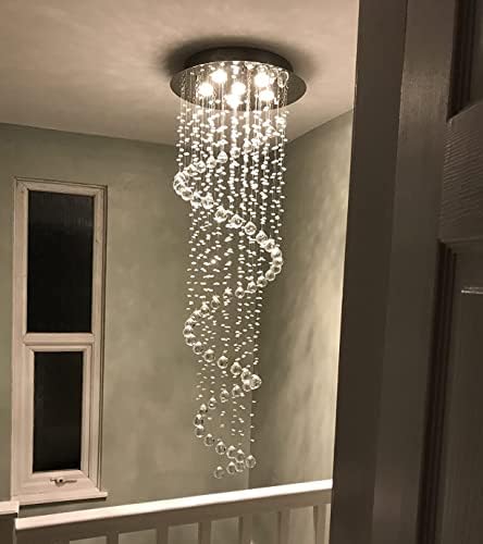 A1A9 Elegant Spiral Crystal Chandelier Lights, Clear K9 Crystal Raindrop LED Ceiling Light Chrome Flush Mount Pendant Lighting Fixture for Livingroom Dining Room Hallway Stairway Foyer D50cm