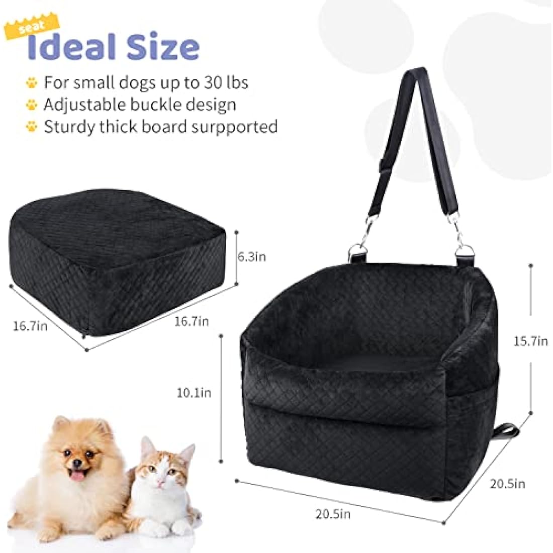 Dog Car Seat for Small Dogs, Upgrade Dog Booster Seat,Detachable and Washable Pet Car Seats with Thick Cushion Safety Leash and Storage Pockets