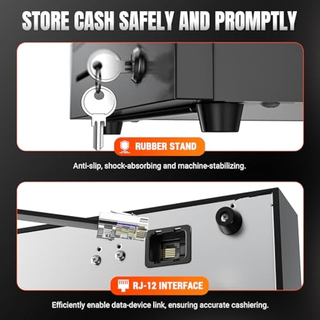 Tera 16" Cash Register Drawer Auto Open with 5 Bill 8 Coin Cash Tray 6 Keys Removable Coin Compartment Key-Lock 24V RJ12 Interface Media Slot for Point of Sale POS System Shop Business 4042G