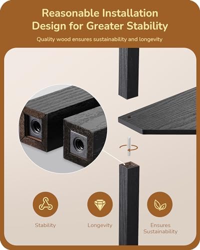 EDISHINE LED Floor Lamps with Shelves, 4 Layers Wood Dimmable Standing Lamp, 360° Rotatable Poles, Corner Floor Lamps for Living Room Bedroom Office, Black