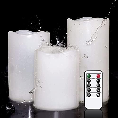 Eldnacele LED Candle, 3 Pack Weatherproof Battery Operated Flameless Flickering Candles with Remote Control and Timer, White, Plastic