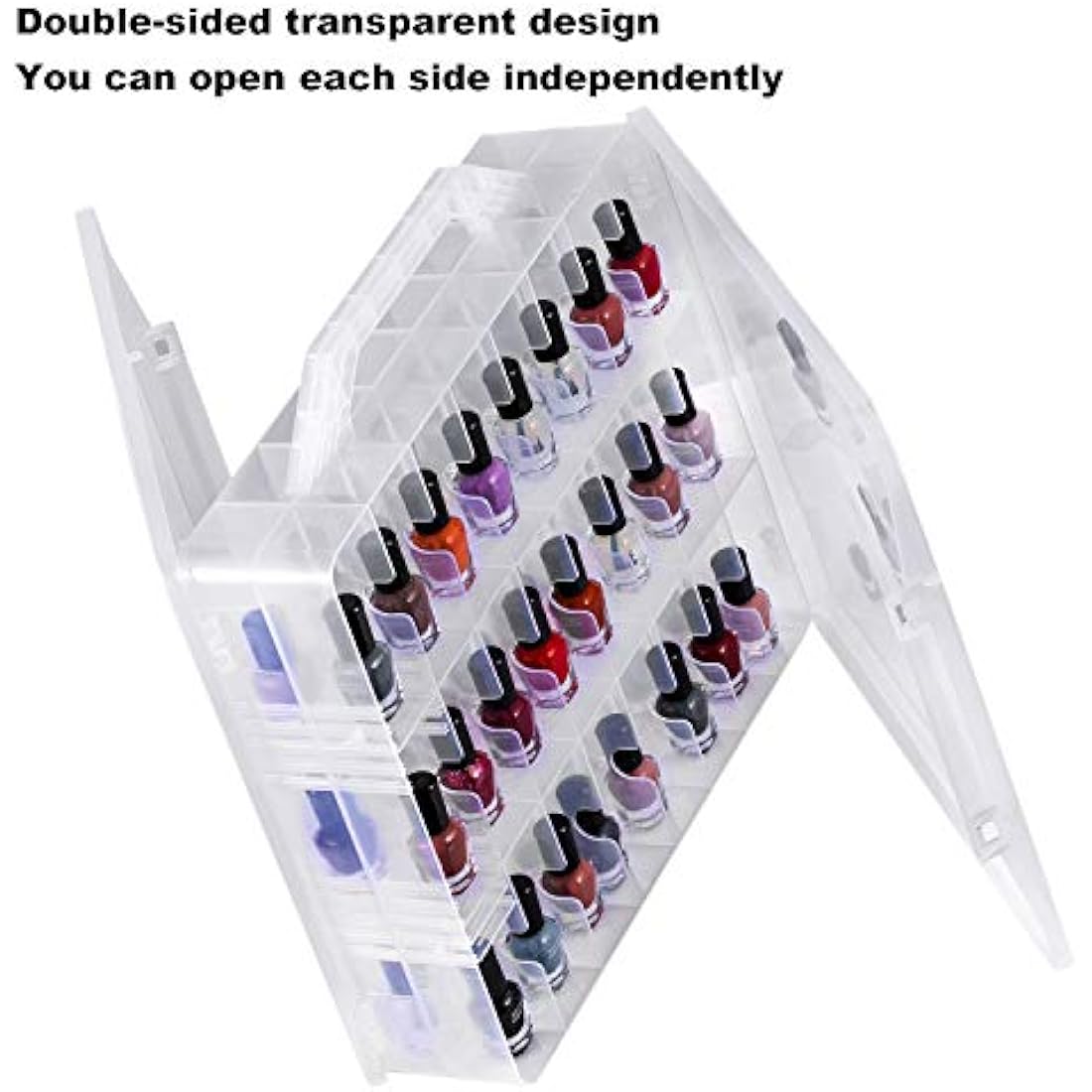 DreamGenius Portable Nail Polish Clear Organizer for 48 Bottles, Double Side and Locking Lids Gel Polish Storage Holder, Space Saver with 8 Adjustable Dividers