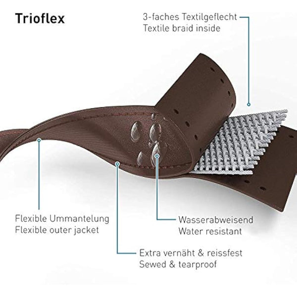 PetTec Dog Leash * 2m / 5.5ft & 10m / 33ft* Slim Edition, Comfortable to Handle, Tear Resistant, Strong Trioflex Material, Weatherproof, Robust Lead Line for Dogs Up to 50kg (Brown, 10m / 33ft)