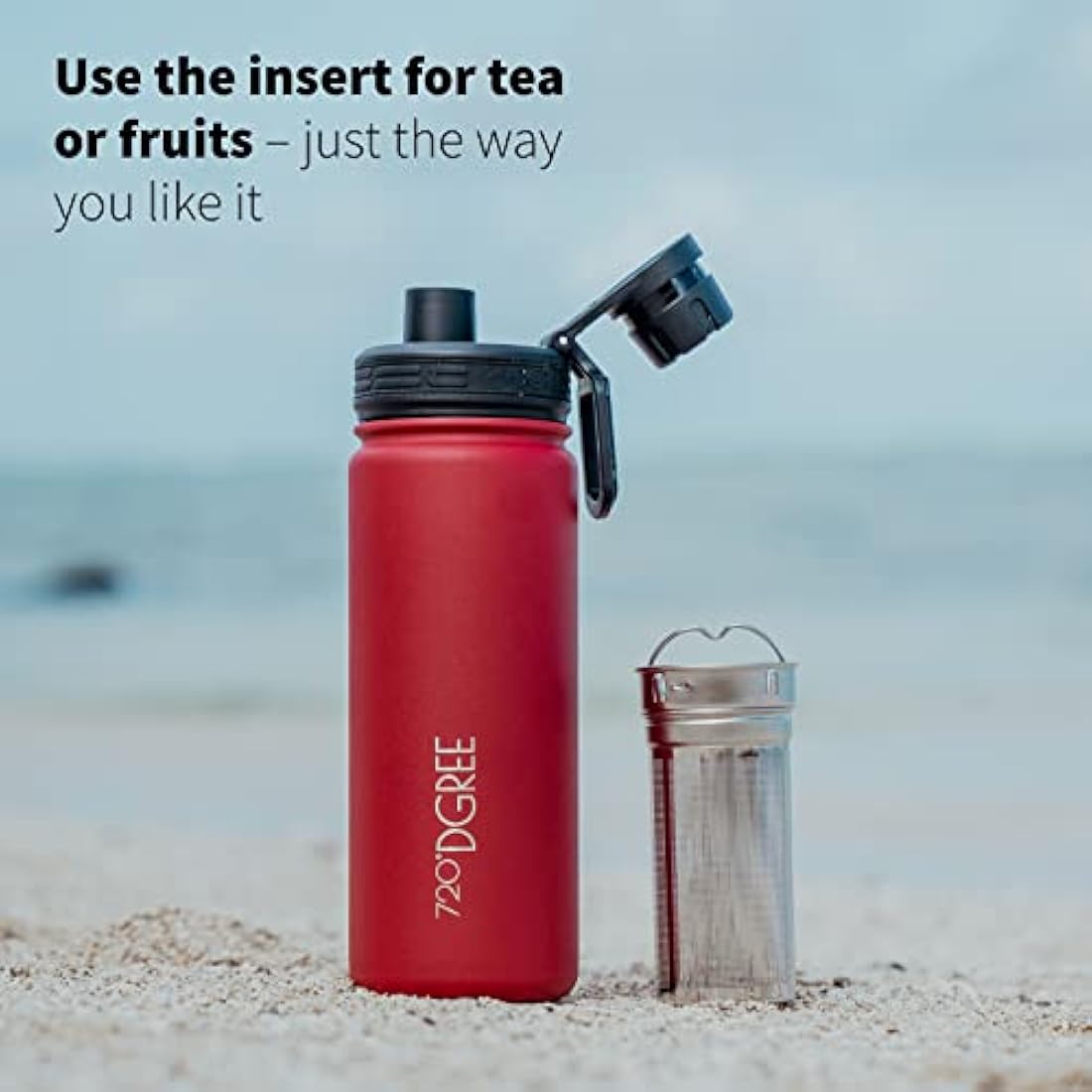 720°DGREE Vaccum Insulated Water Bottle + Infuser “noLimit“ - 950ml - Leakproof, BPA-Free, Thermo Stainless Steel Flask - Carbonated Drinks, Sports, School, Travel, Hiking, Outdoor +Sports-Cap