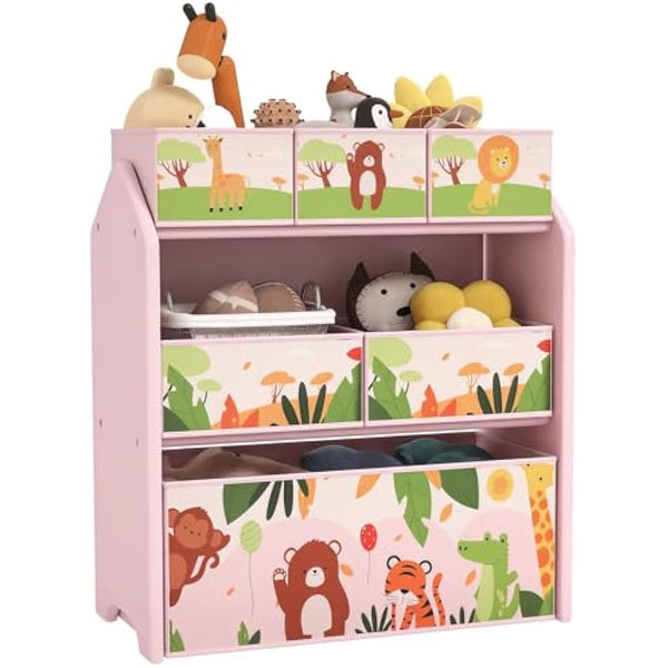 AIYAPLAY Kids Storage Unit, 3-Tier Toy Organiser Shelf with 6 Removable Storage Boxes, for Playroom, Bedroom, Children's Room, Nursery, Pink