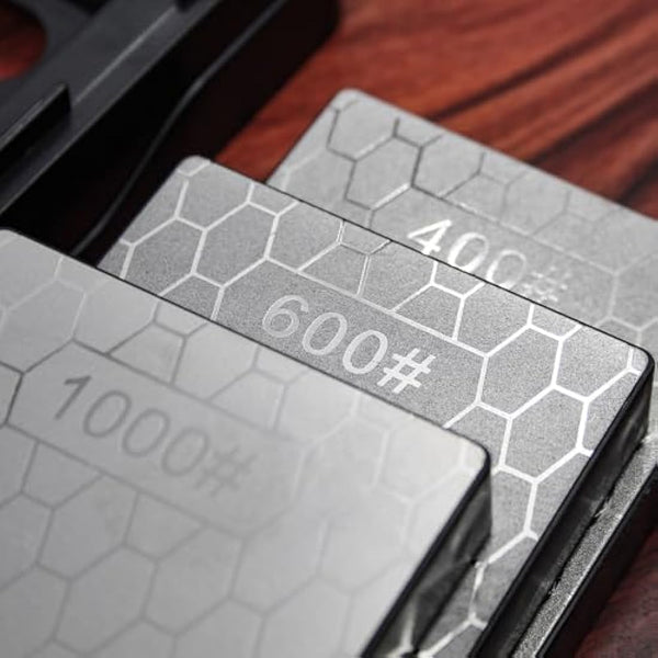 Faithfull Diamond Whetstone Sharpening Kit. 3 Stones: 400G Coarse, 600G Medium And 1000G Fine Includes Non Slip Base Unit