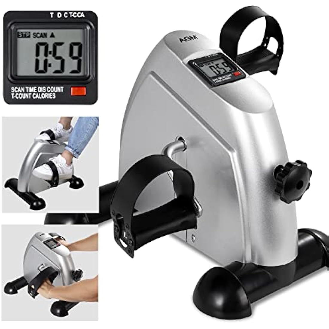 AGM Mini Exercise Bike Pedal Sit Down, Under Desk Bike with LCD Display for Legs and Arms, Non-Slip Mat Included