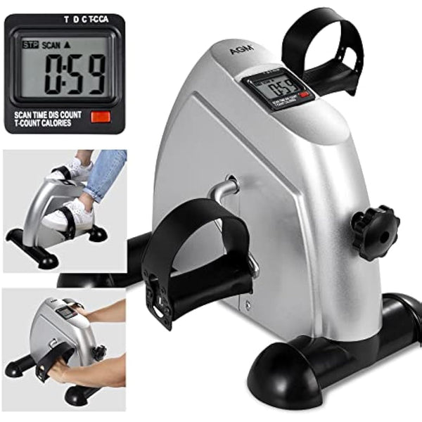 AGM Mini Exercise Bike Pedal Sit Down, Under Desk Bike with LCD Display for Legs and Arms, Non-Slip Mat Included