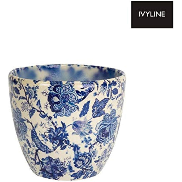 Ivyline Monza Ceramic Vintage Blue Planter 15.5Cm VBM1416, Cream/Pink/Blue