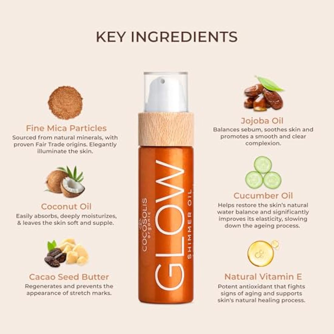COCOSOLIS Glow Shimmer Oil | Illuminizing Natural Dry Oil With Shiny Particles | Leaves The Skin Glowing & Enhances a Golden Tan | Gives a Luxurious Feel to Your Skin | 110ml