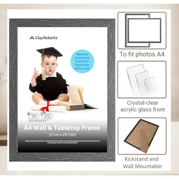A4 Photo Frame, Dark Grey, Pack of 3, Picture Frame, Certificate, Art Print Poster, 21cm x 29.7cm, Grey Frames, A4 Photo Collage Gallery Display