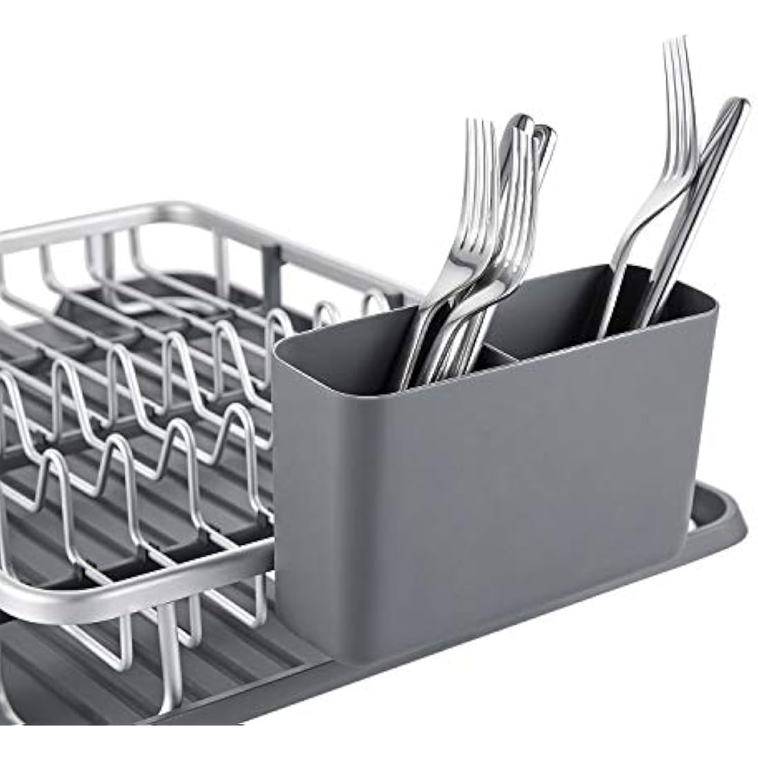 KINGRACK Aluminum Dish Drainer, Dish Drying Rack with Removable Drip Tray, Utensil Holder, Draining Board, Grey Dish Rack Drainers for Small Kitchens