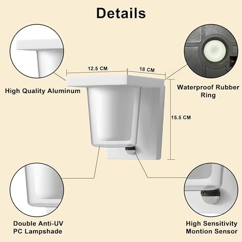 FLORNIA LED Outdoor Wall Light with Motion Sensor, Outside Wall Light Main Powered with PIR, External Garden Weatherproof Aluminium Lamp (900LM 13.5W 4000K IP44)