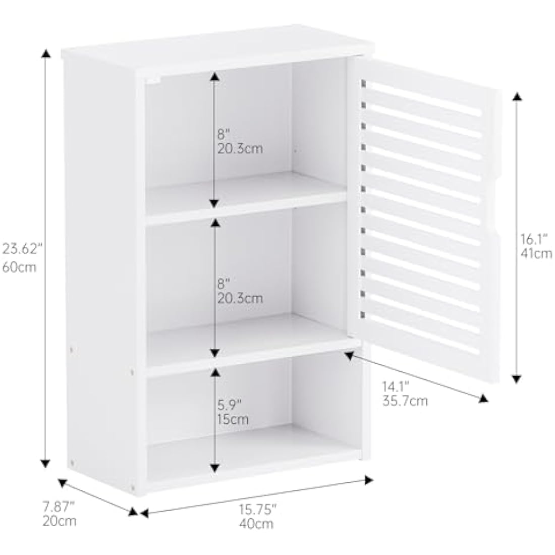 HITNET White Bathroom Wall Cabinet, Bamboo Medicine Cabinet, Single Door Hanging Storage Cupboard with Adjustable Shelf