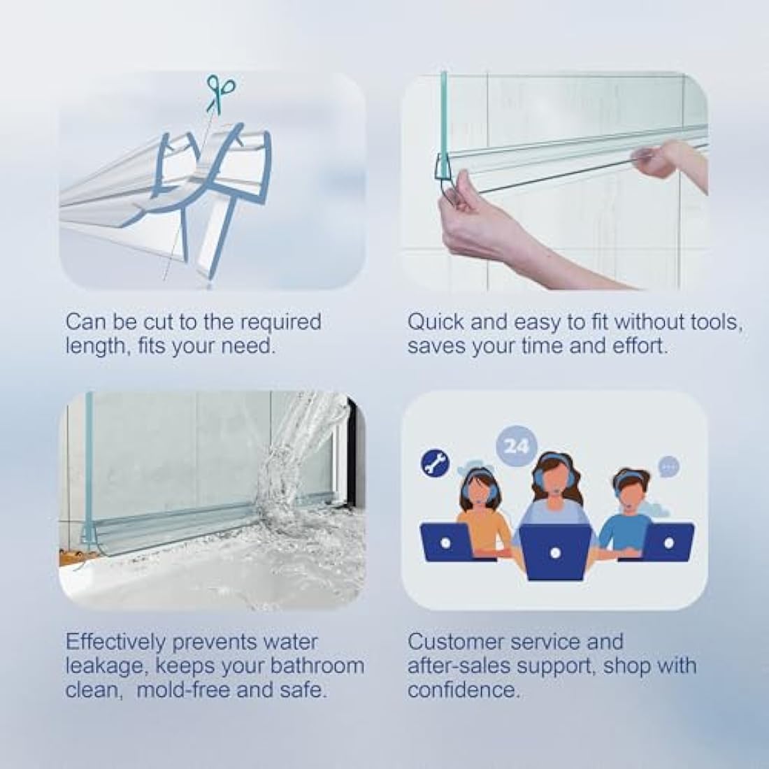 HNNHOME Clear Bath Shower Screen Door Seal Strip for 4-6mm Glass Up to 18mm Gap (Straight)