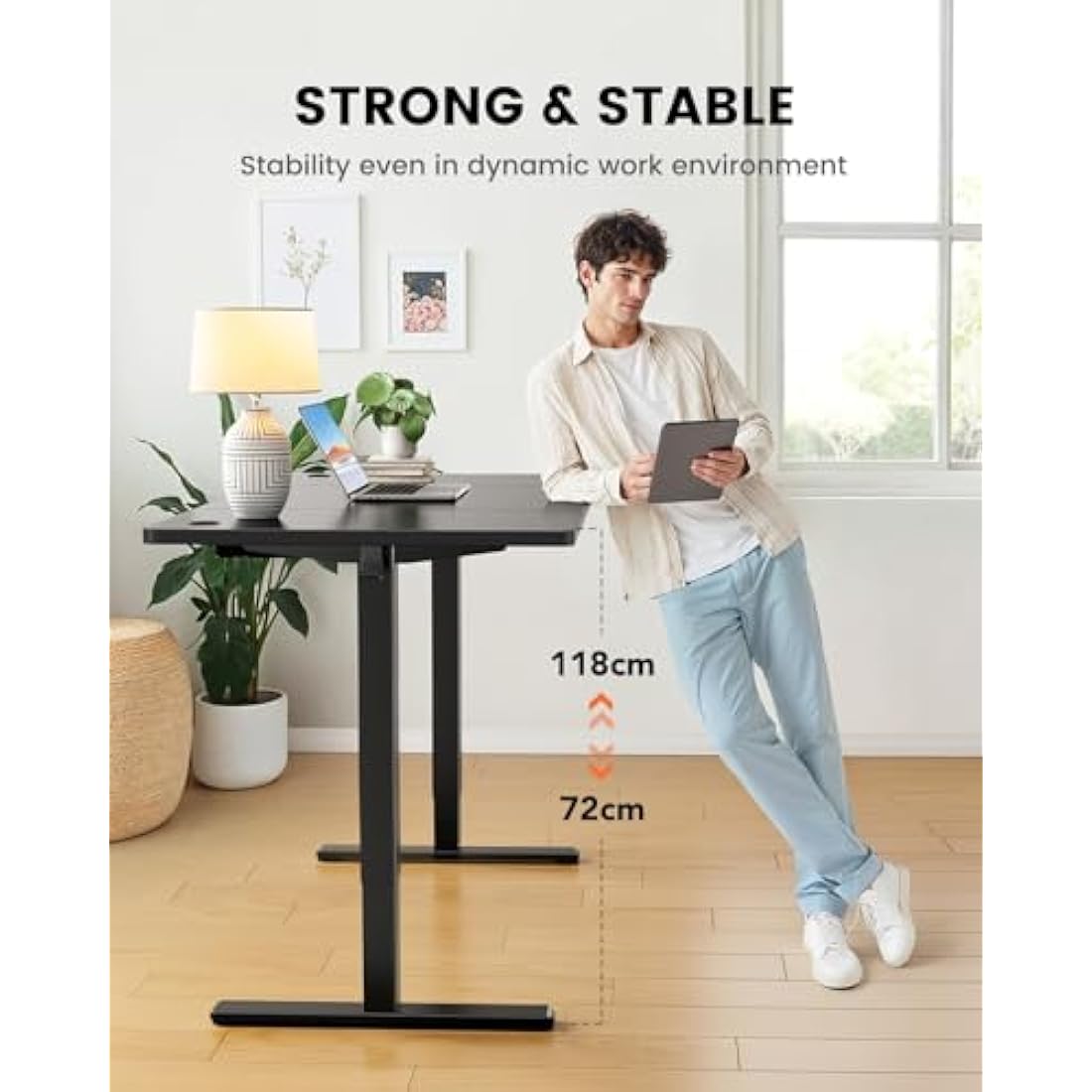 ErGear Electric Standing Desk with Advanced Brushless Motor, 160 x 80 cm Height Adjustable Desk with 100kg Load Capacity, Quiet Operation, Sturdy Metal Frame