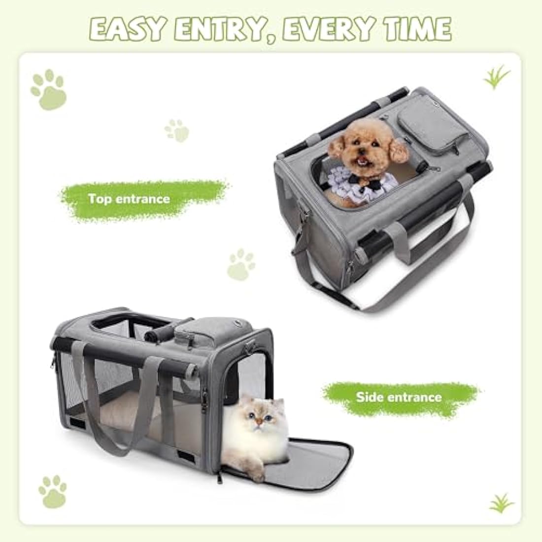 ALLSOPETS Foldable Cat Carrier Bag, Soft-Sided Pet Carrier for Small Dogs and Cats up to 9 Kg, Portable Dog Travel Bag for Vet Visits Car Plane Outdoor Travel (Frost Grey)